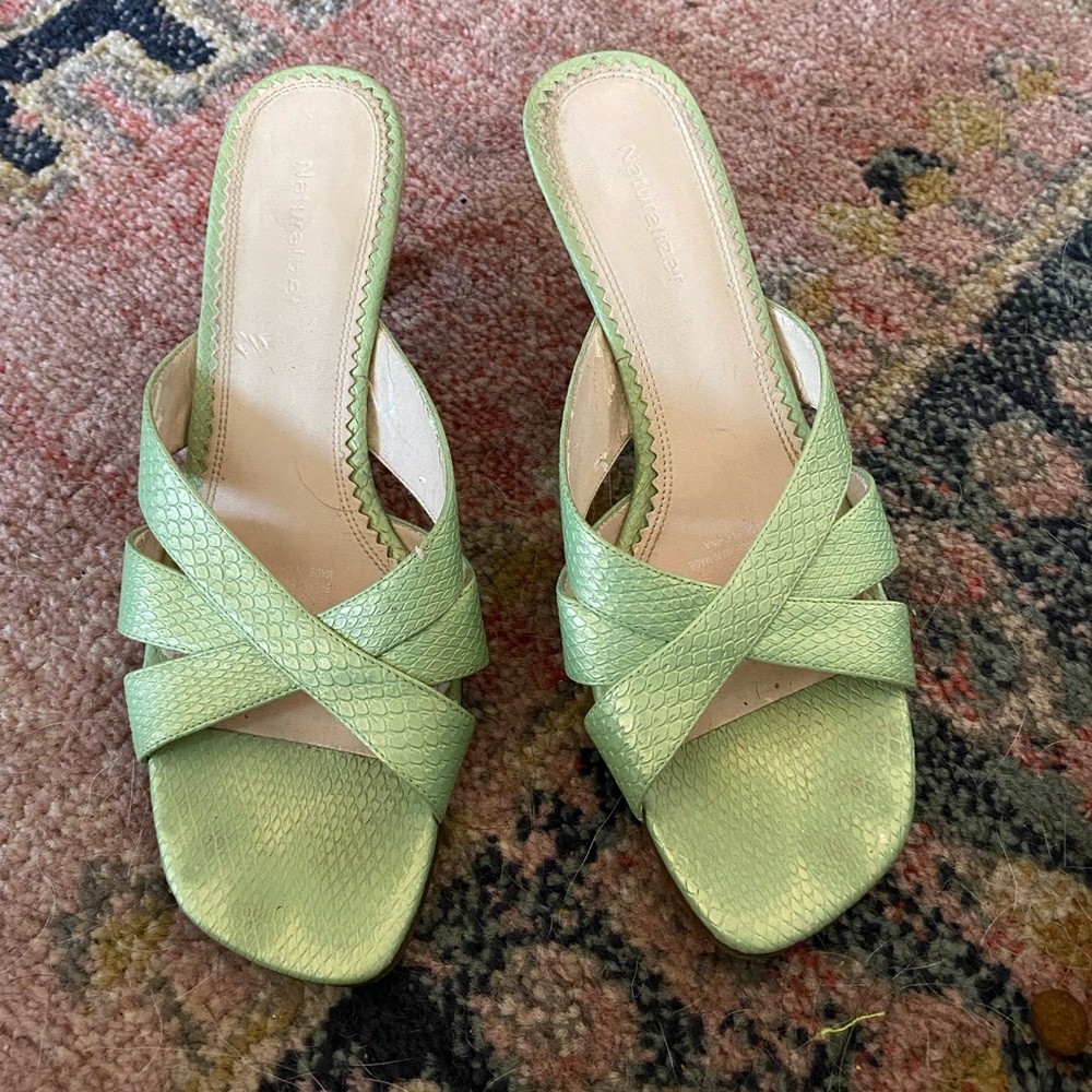 Naturalizer Strappy green mule heels